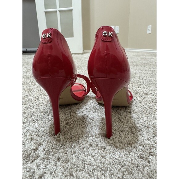 Calvin Klein Red Patent Leather Heels Size 8 Women’s Strappy Sandals Stiletto - Picture 4 of 10